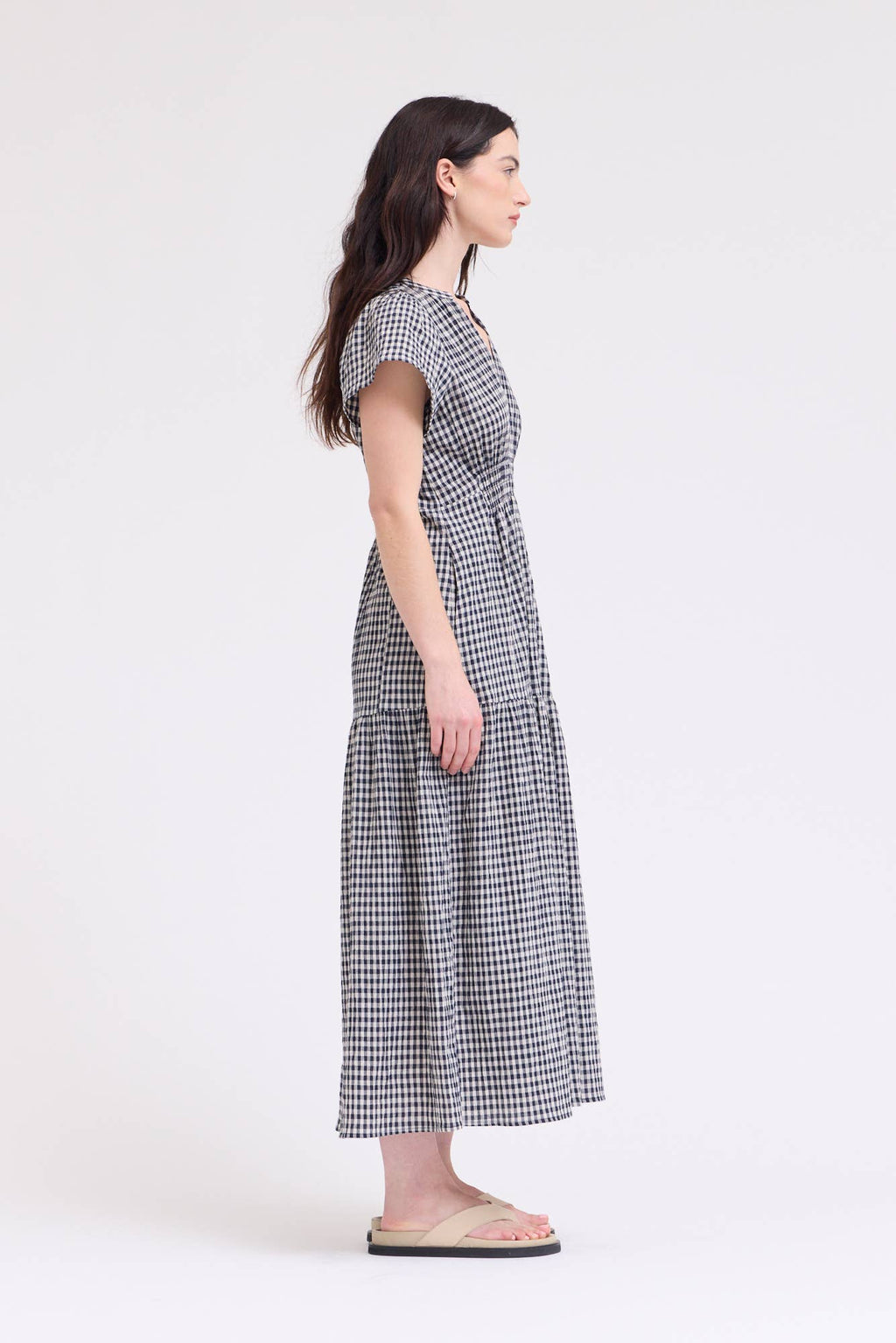 Ruffle Gingham Midi Kleid