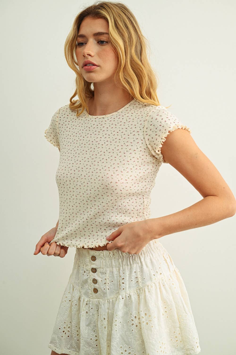 Blumen Printed Kurzarm Crop Top