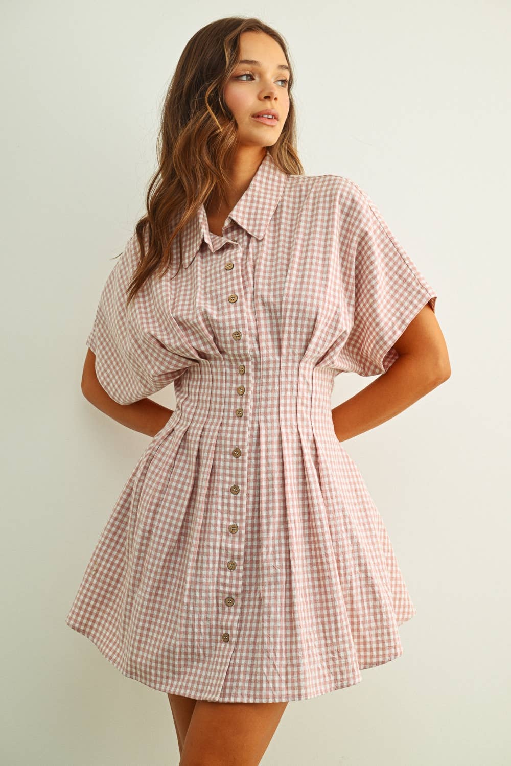 Gingham Patterned Shirt Kleid
