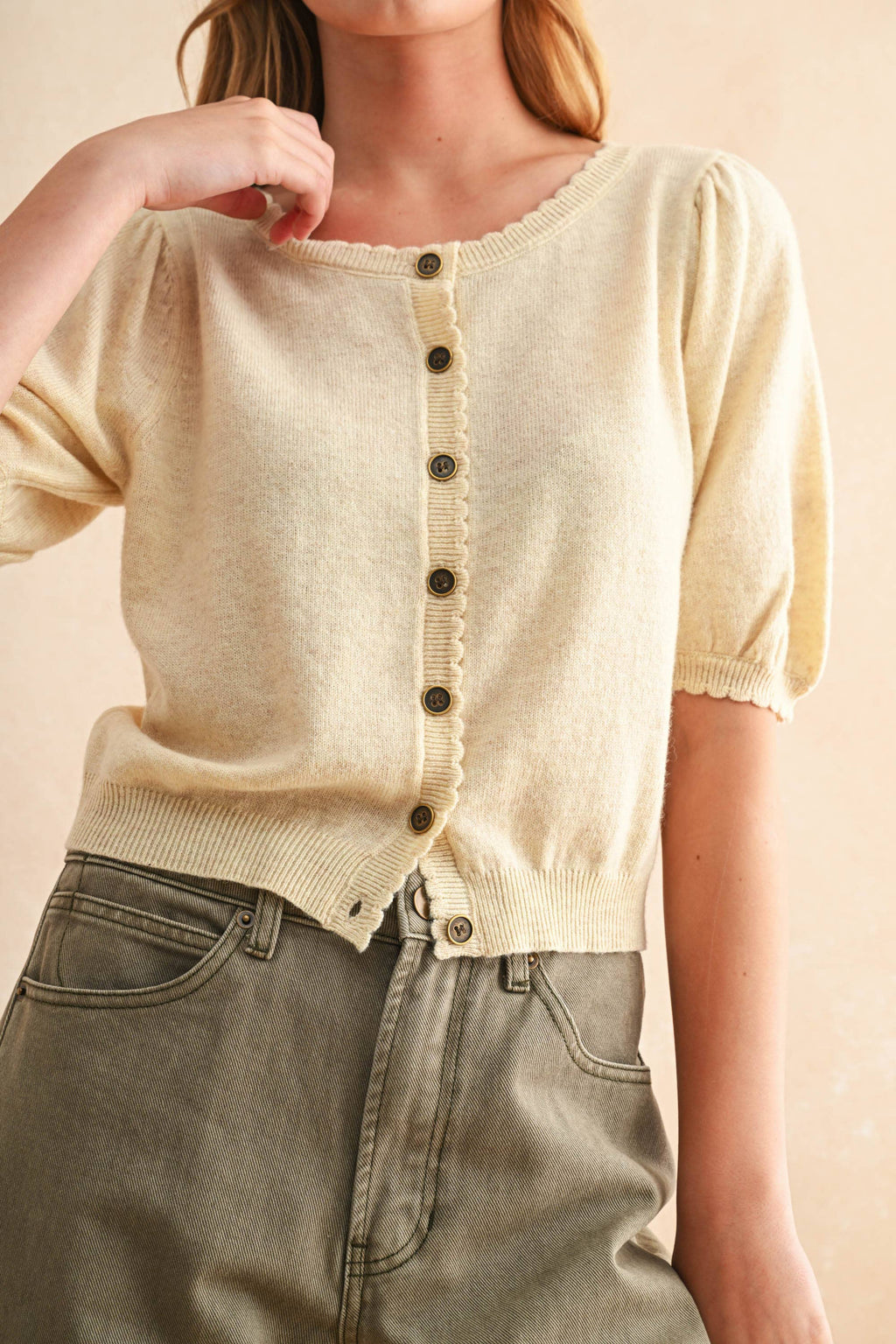 Puff Kurzarm Button Down Strick Cardigan
