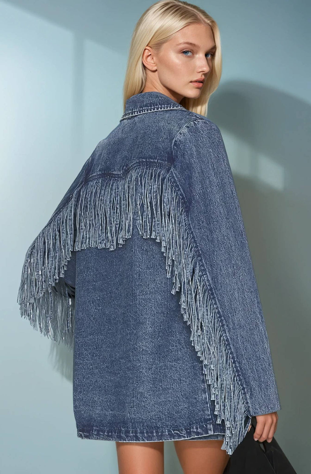 Fringed Denim Blazer