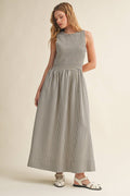Streifengewebe Smocking Top Long Dress