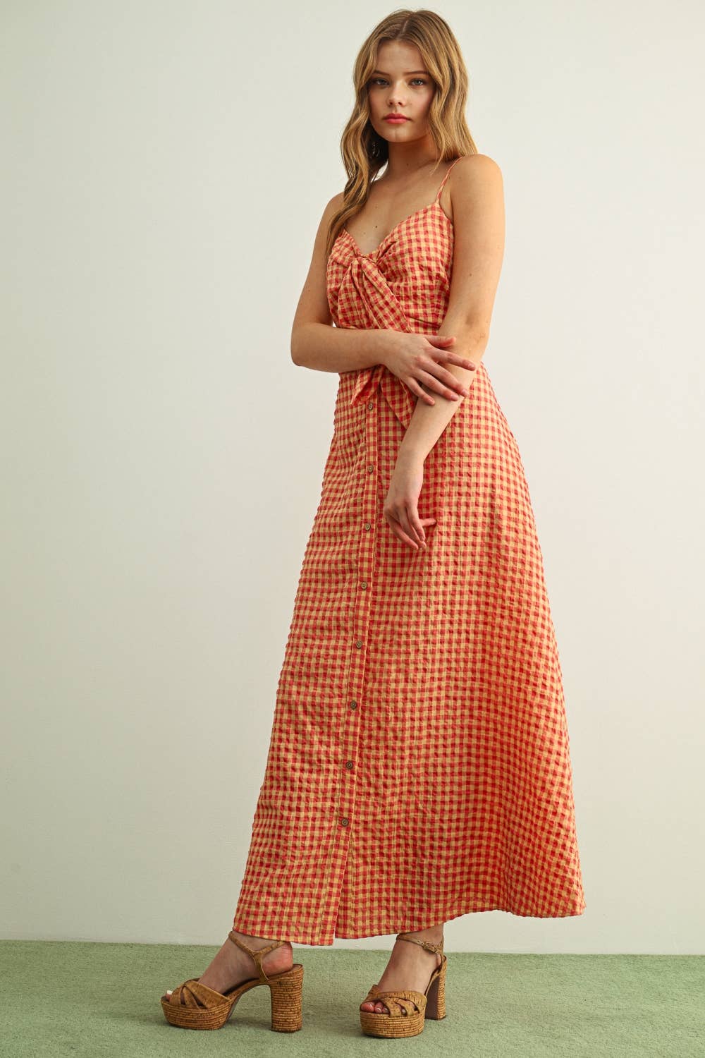 Gingham Patterned Langes Kleid