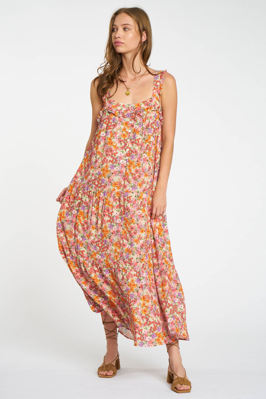 Robin Dress in Peach Blumen von dRA
