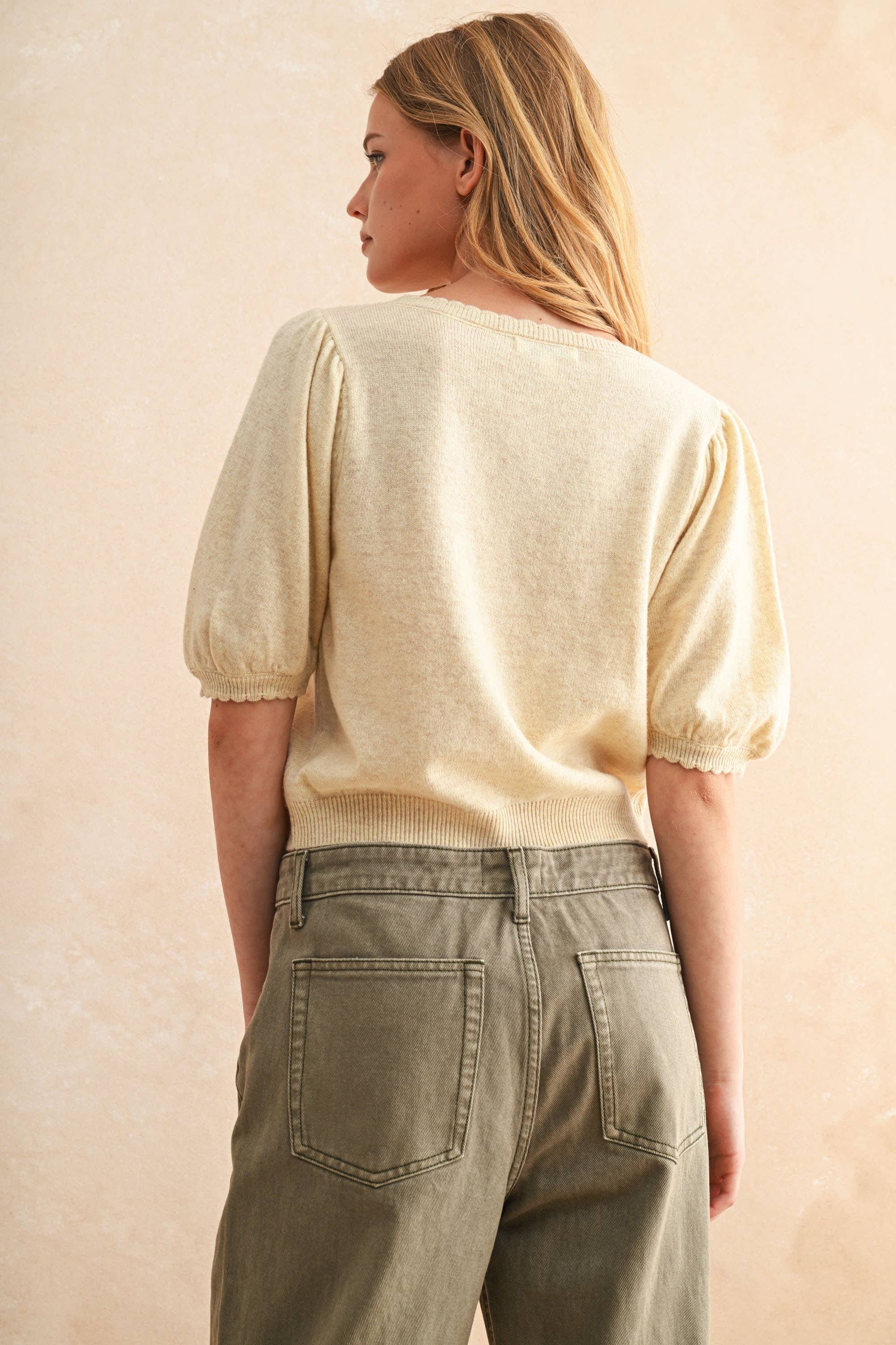 Puff Kurzarm Button Down Strick Cardigan