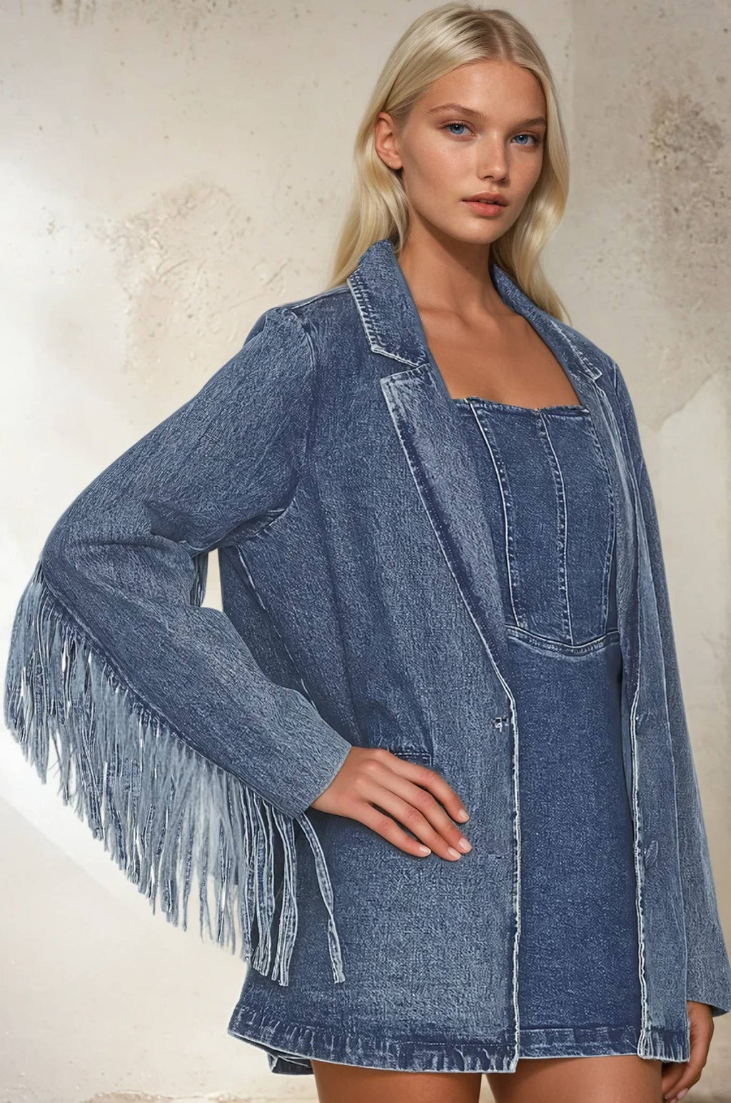 Fringed Denim Blazer