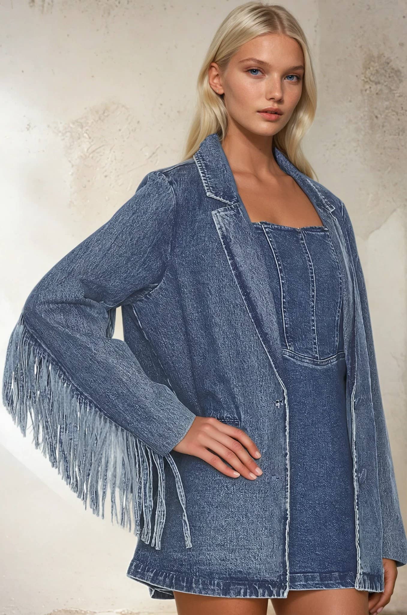 Fringed Denim Blazer