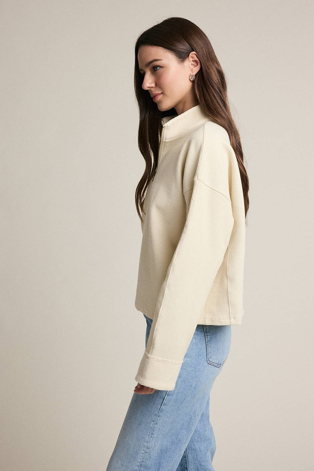 Texturierte Half Zip Pullover Top