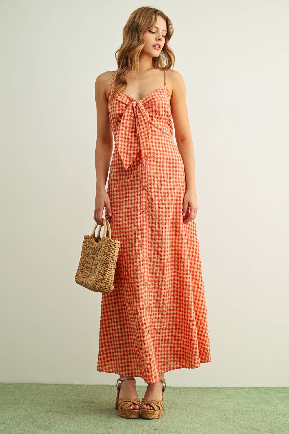 Gingham Patterned Langes Kleid