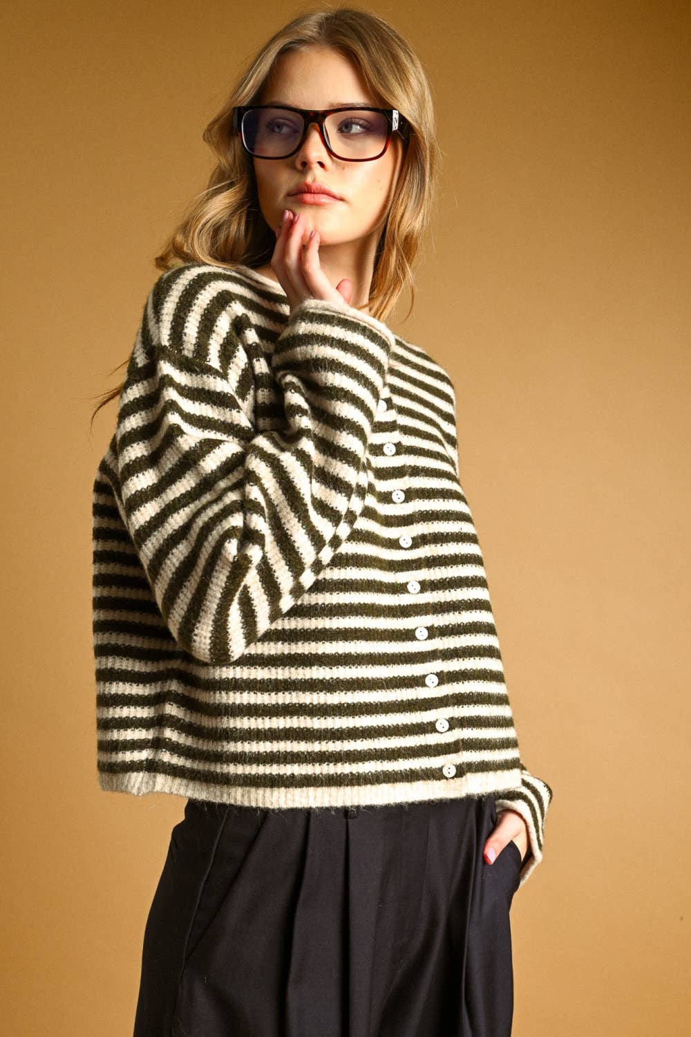 Striped Button Front Pullover Cardigan