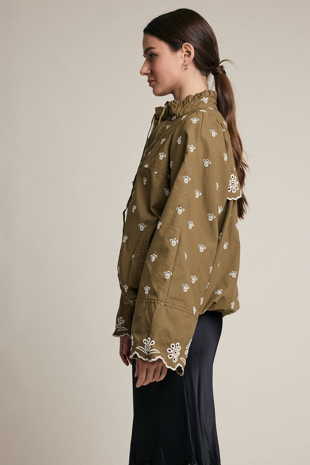 Bestickte Detail Zip-Up Jacke