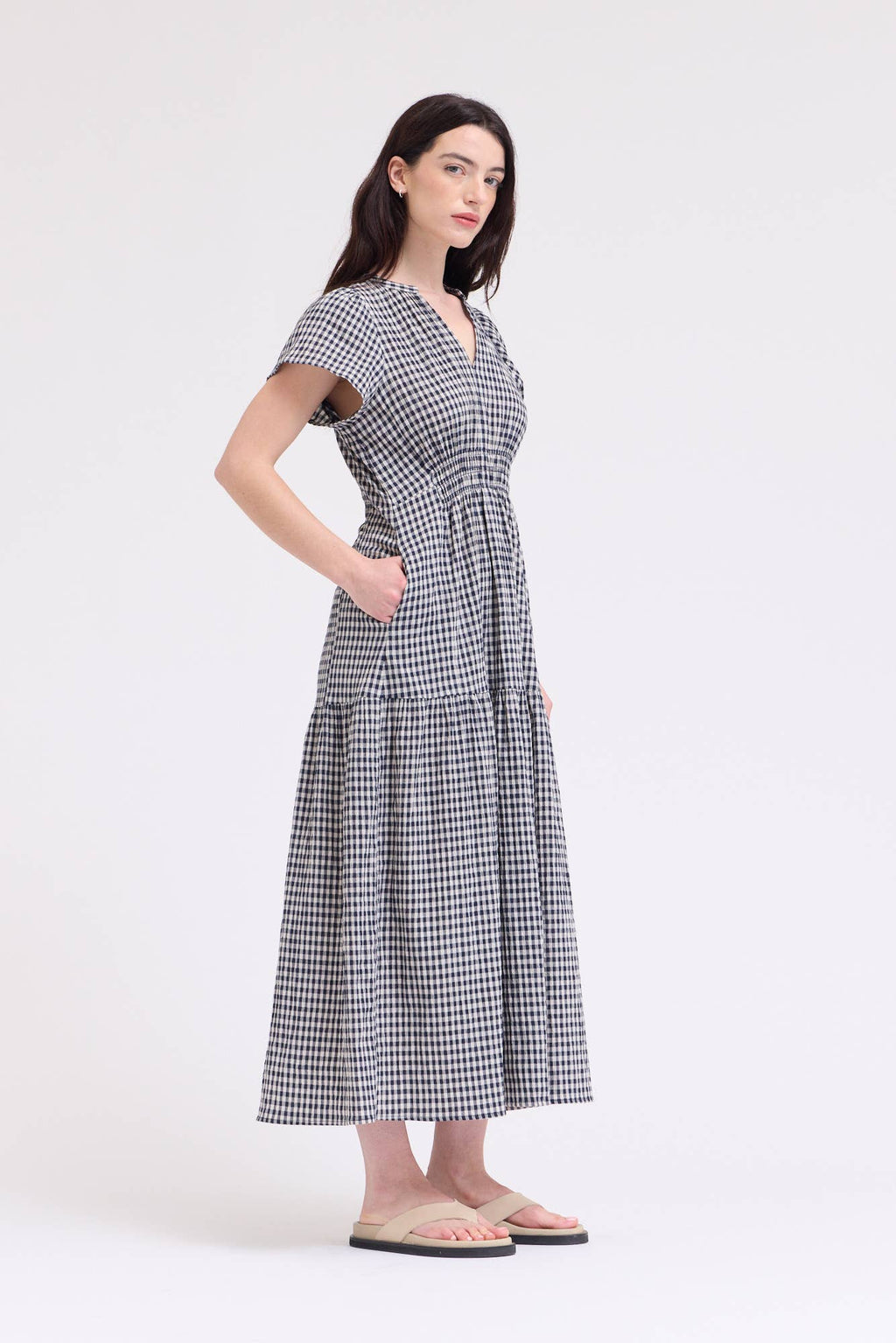 Ruffle Gingham Midi Kleid