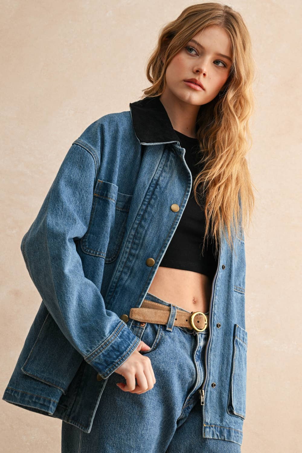 Corduroy Collar Denim Utility Jacke