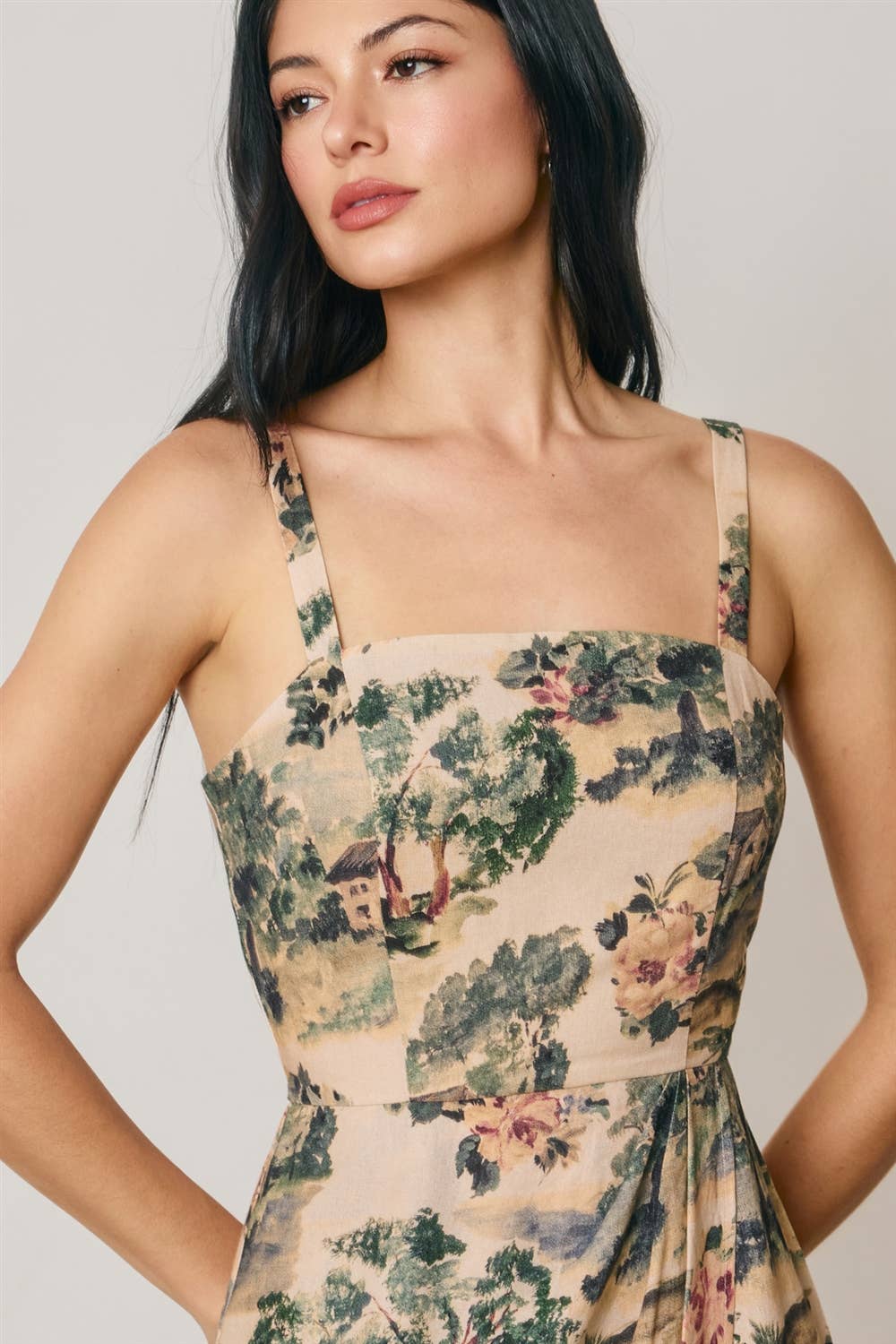 Toile Print Square Neck Mini-Kleid