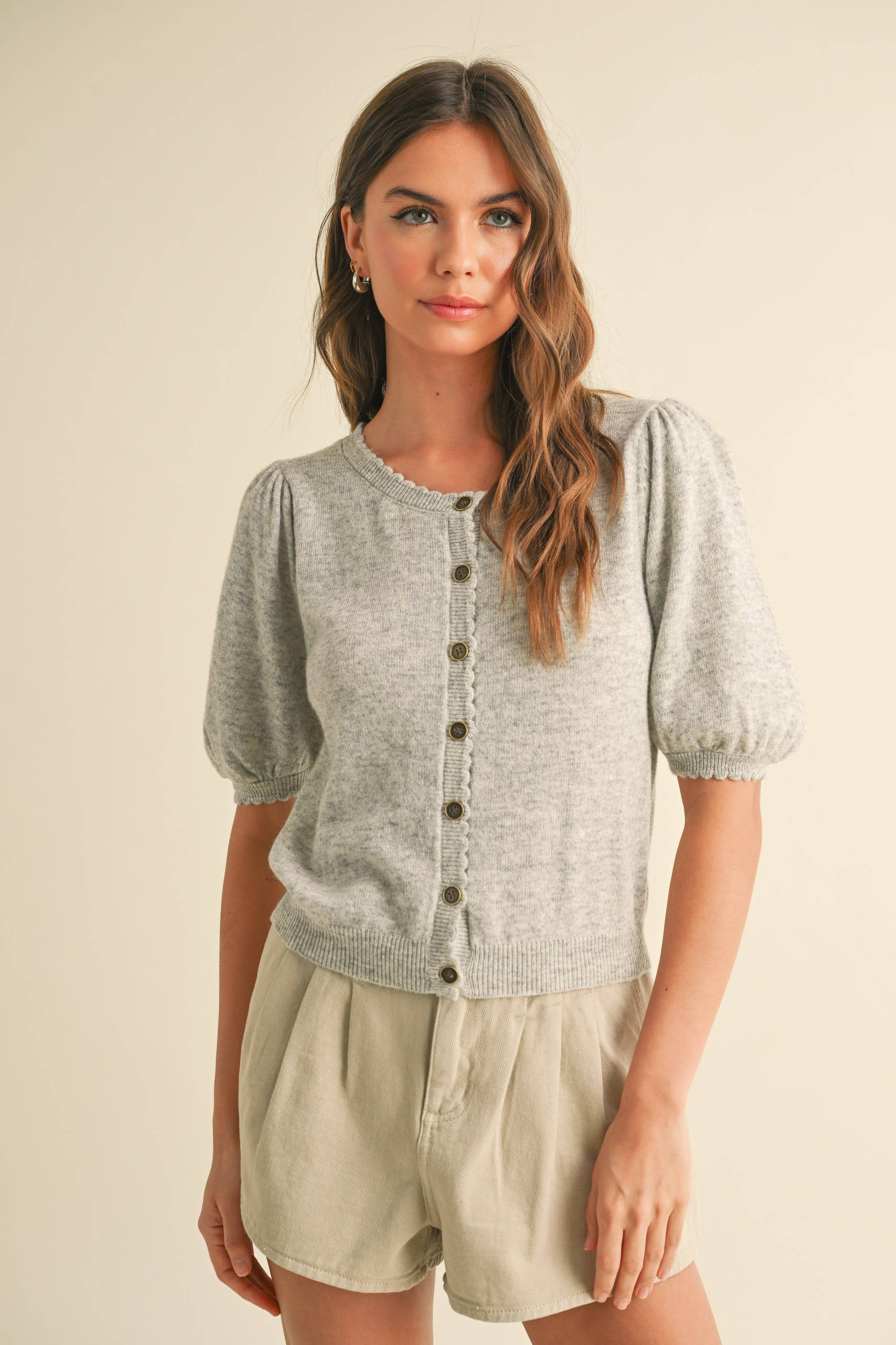 Puff Kurzarm Button Down Strick Cardigan