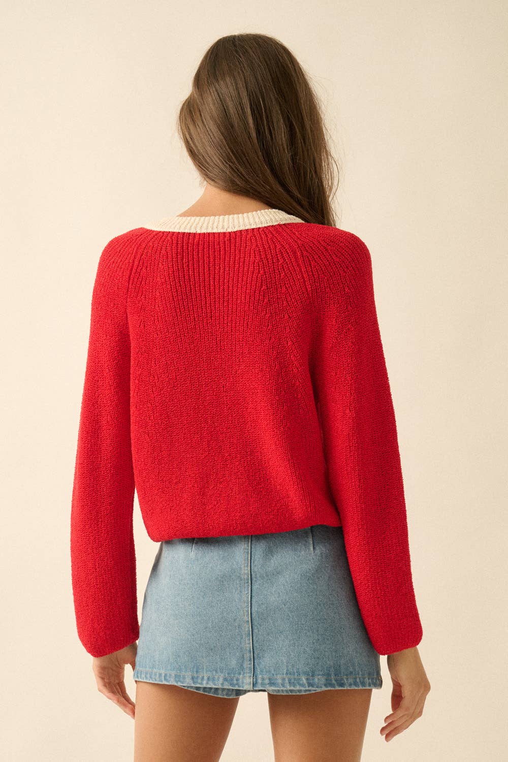 Ribbed Knit Kontrast Cardigan Pullover