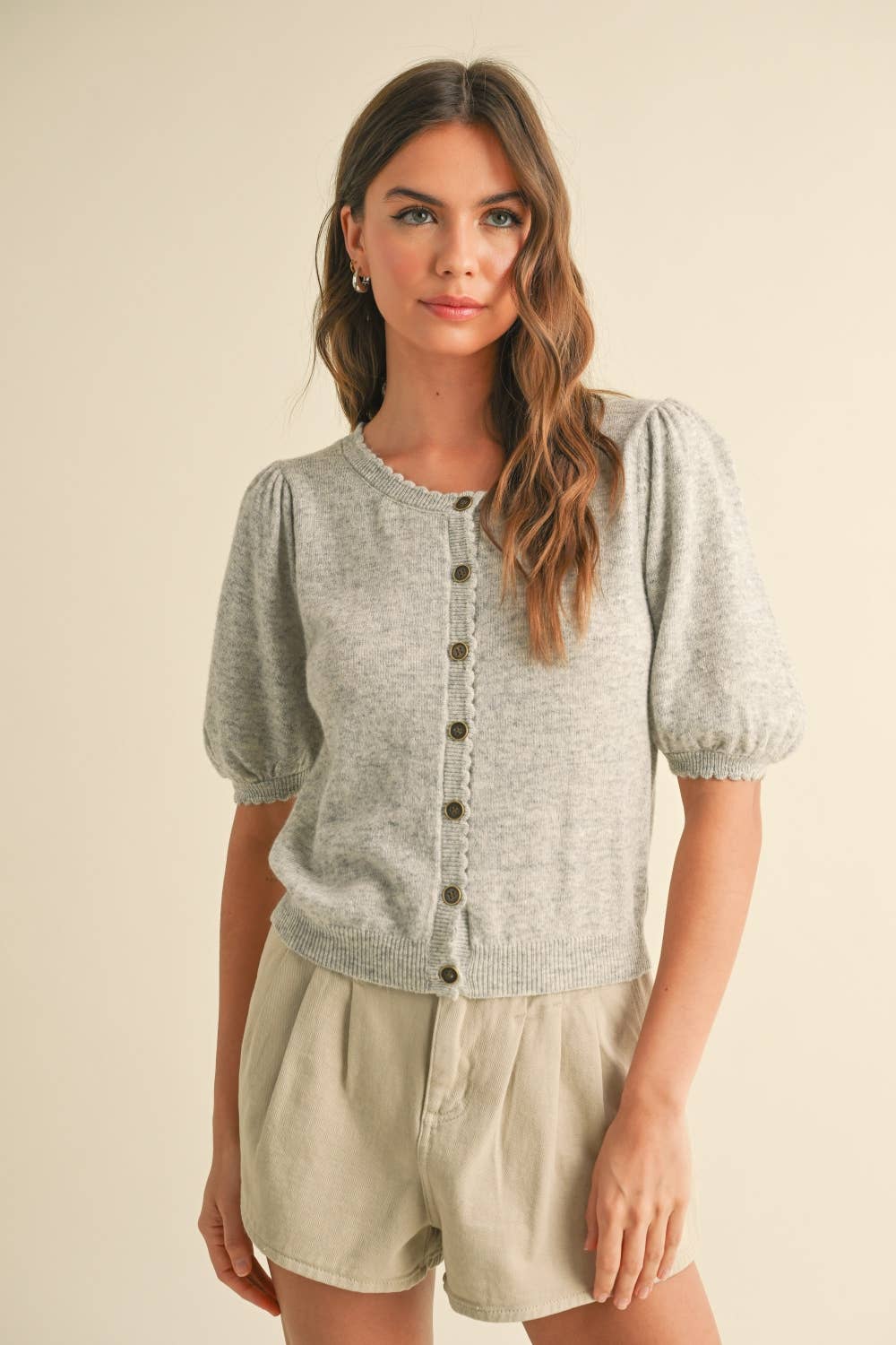 Puff Kurzarm Button Down Strick Cardigan