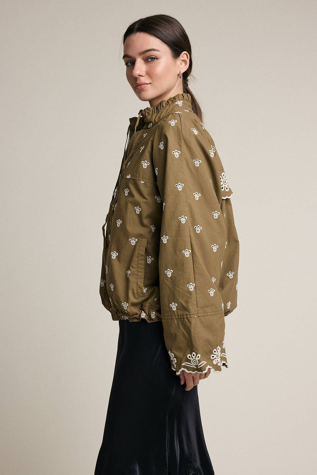 Bestickte Detail Zip-Up Jacke