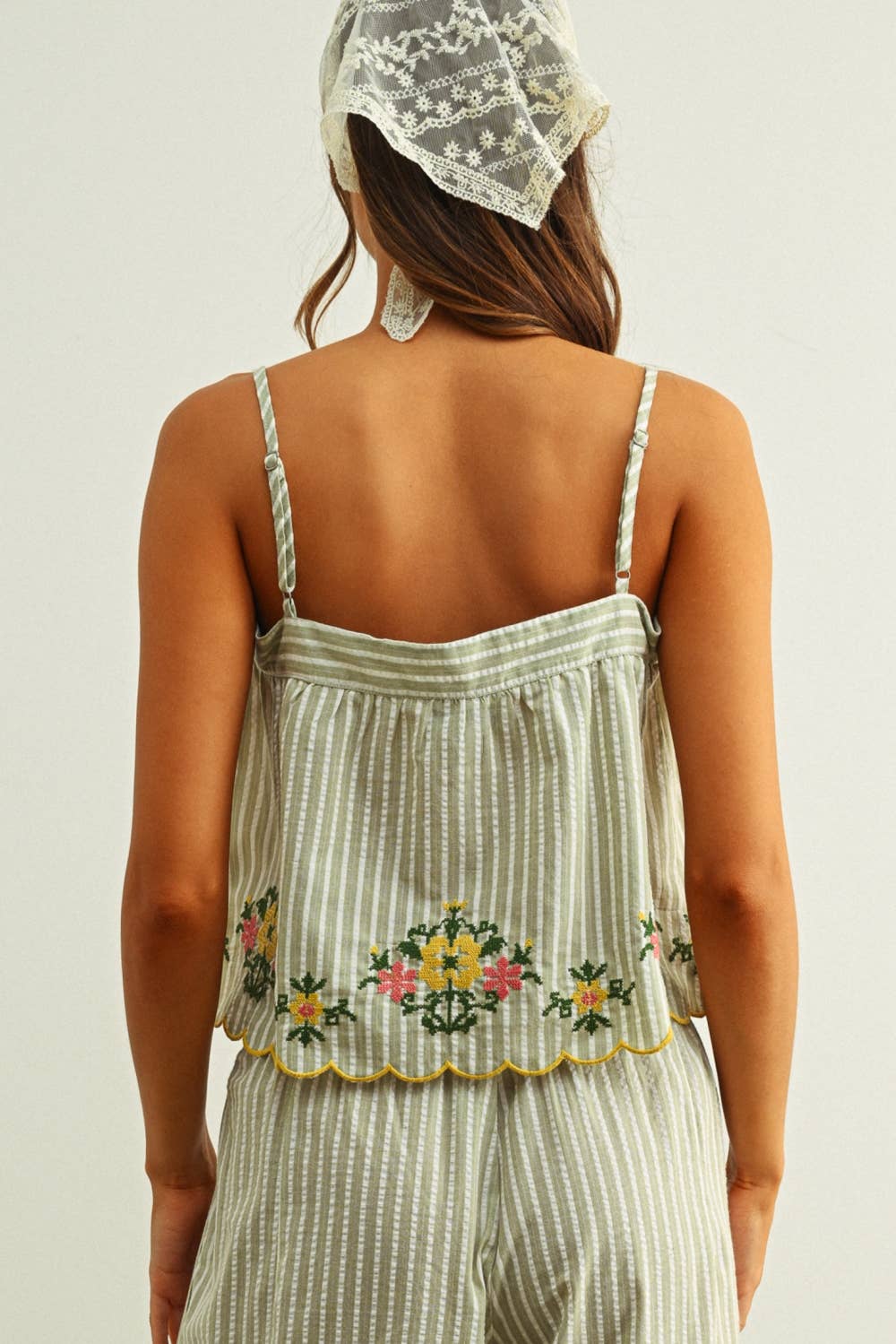 Blumen Stickerei gestreift Top