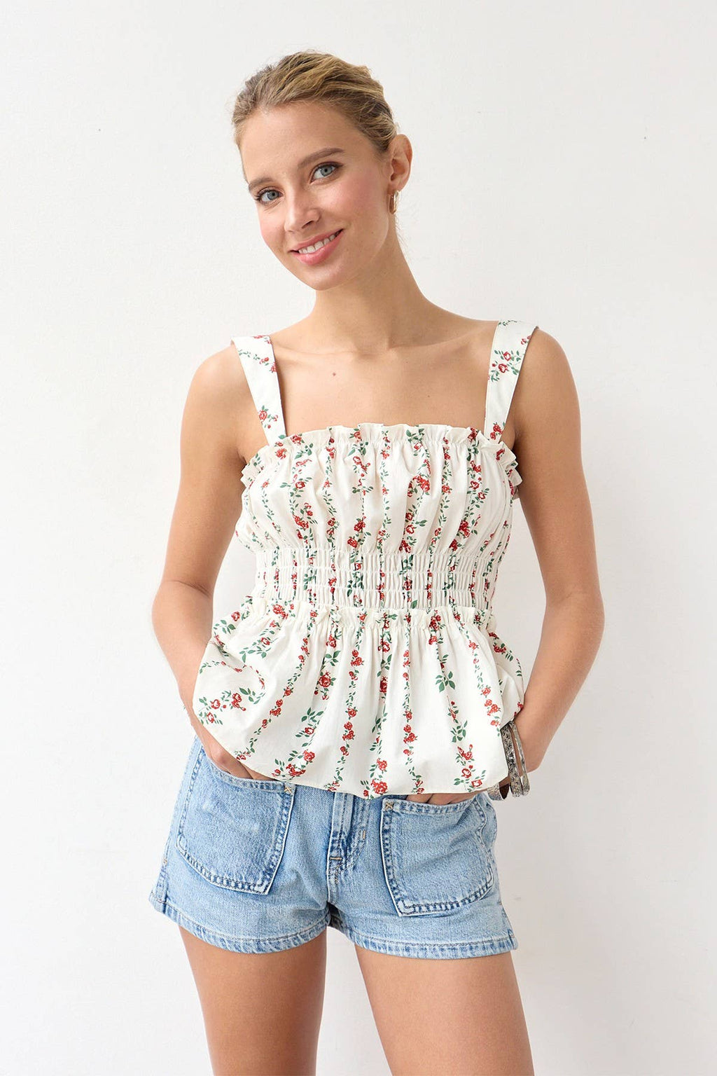 Smocked Ärmellos Top