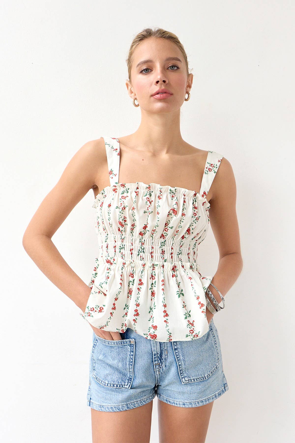 Smocked Ärmellos Top