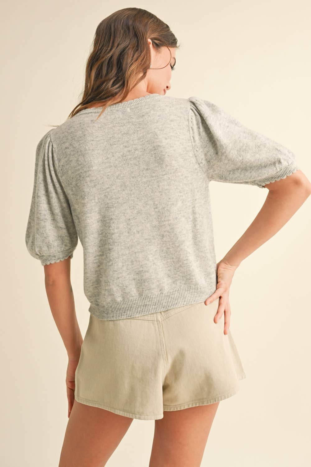 Puff Kurzarm Button Down Strick Cardigan