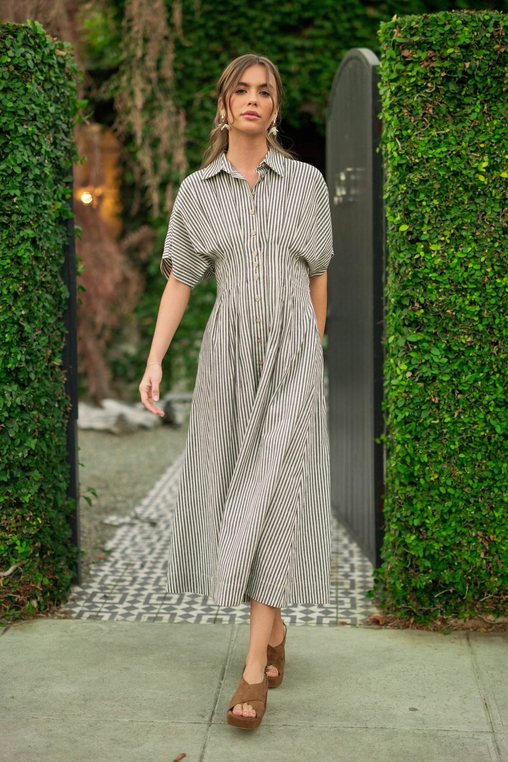 Striped Buttondown Shirt Kleid