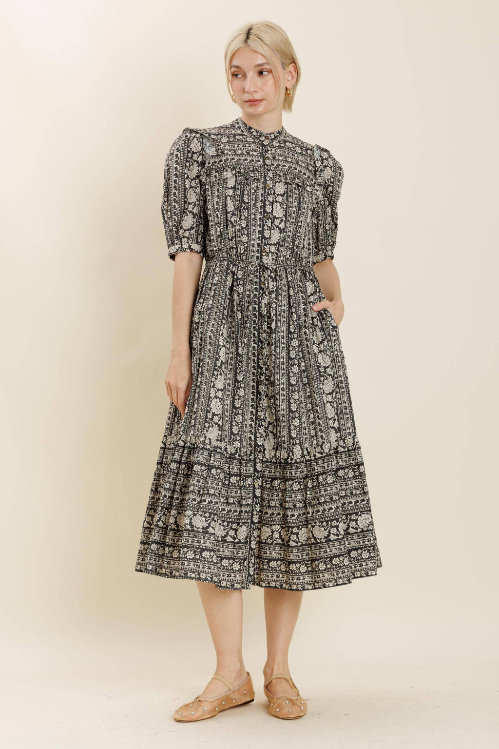 Blumen Ruffle Midi Kleid