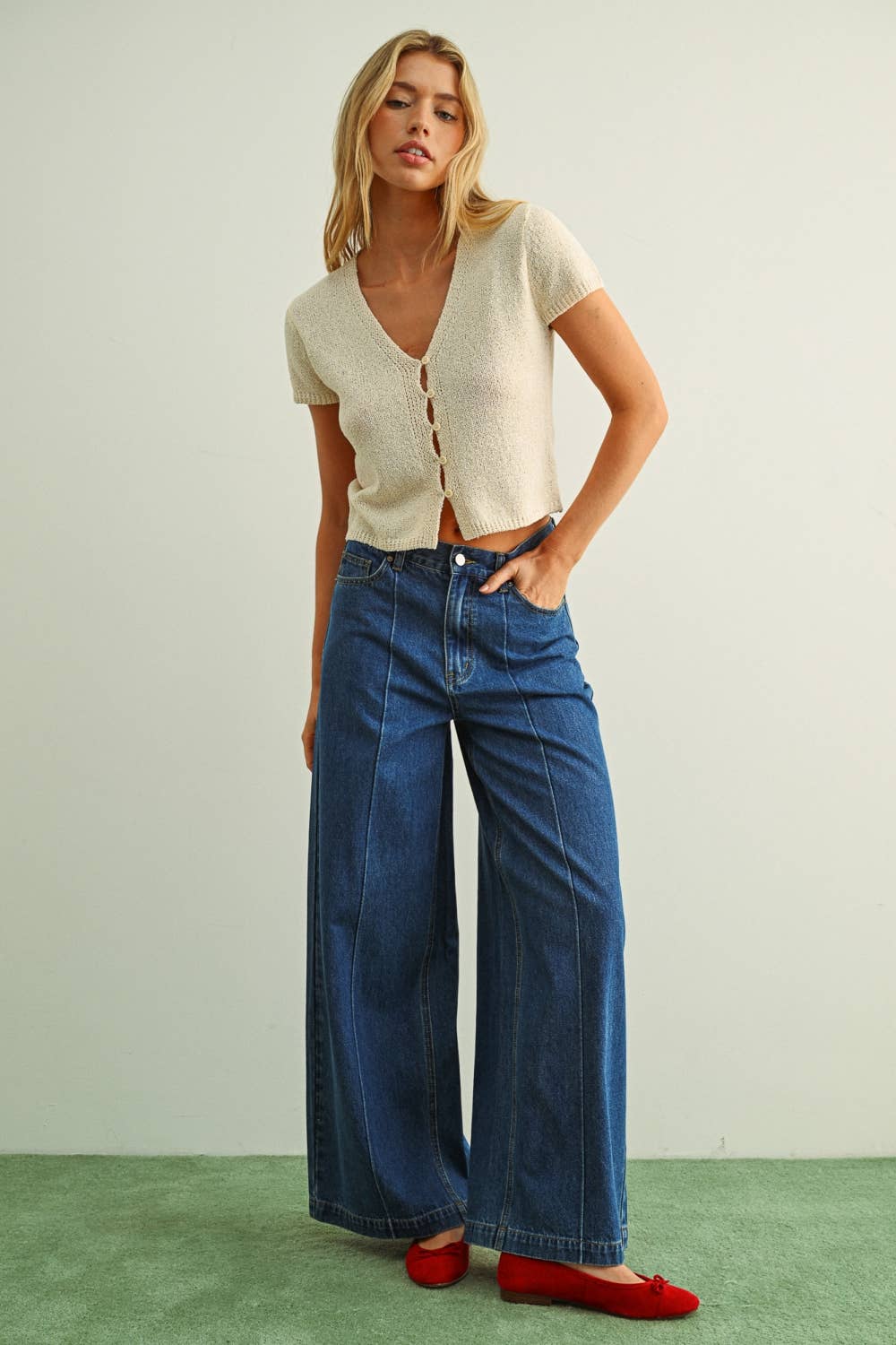 Cap Sleeve Button Front Top