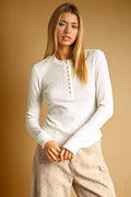 Half Snap Button Waffel Stoff Langarm Top