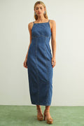Spaghetti-Strap Leichtgewicht Denim Langkleid