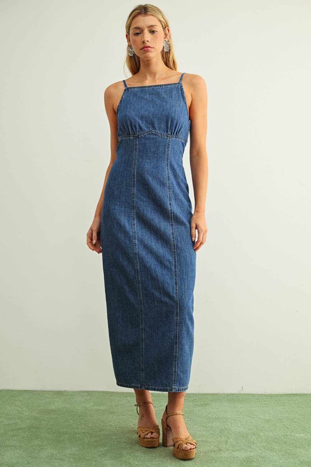 Spaghetti-Strap Leichtgewicht Denim Langkleid