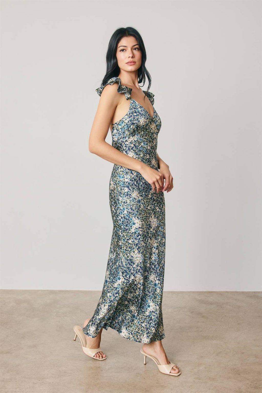 Blumen Flutter Schulter Maxi Kleid