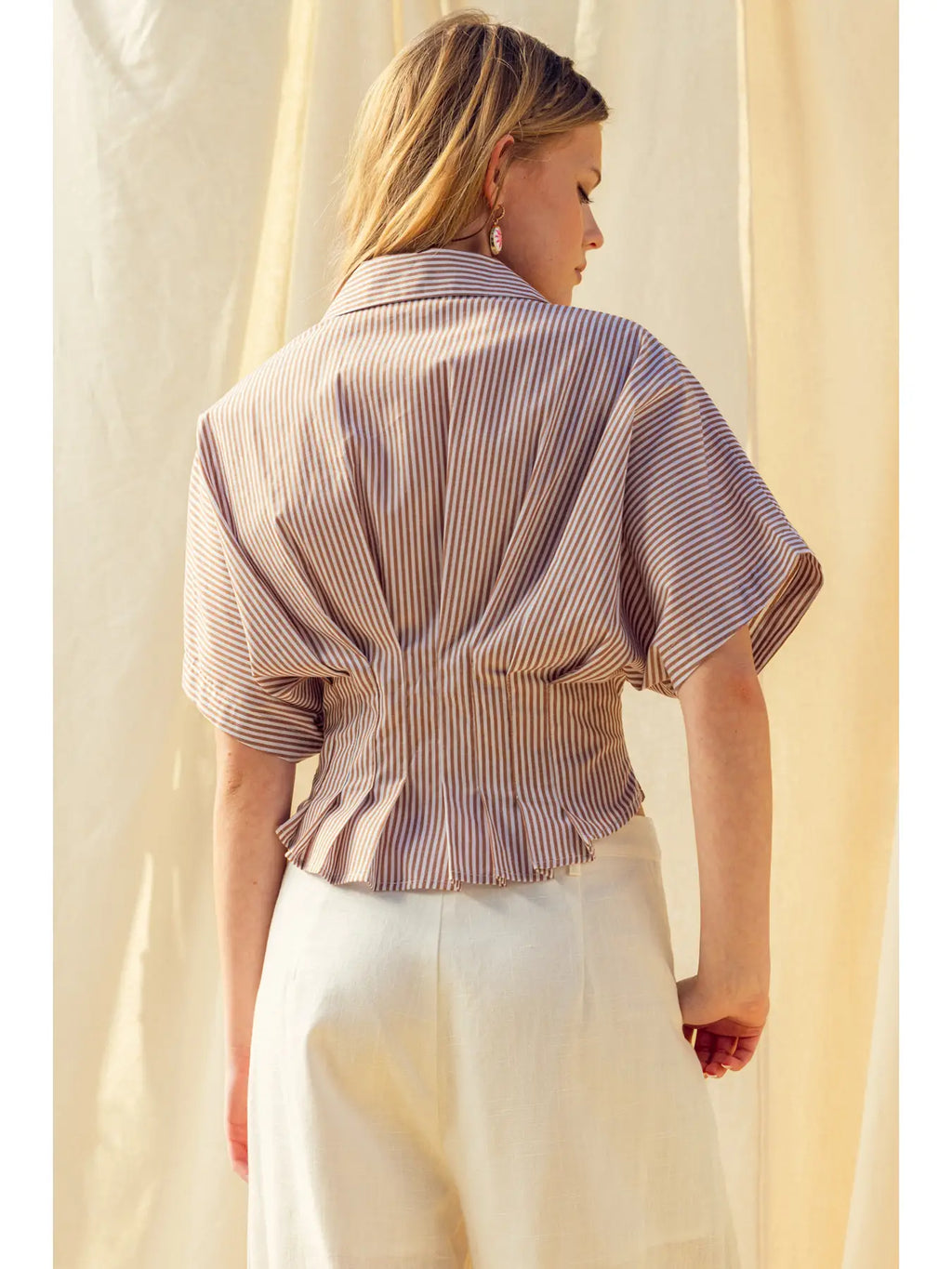 Stripe Button Front Shirt mit Pleated Taille Detail