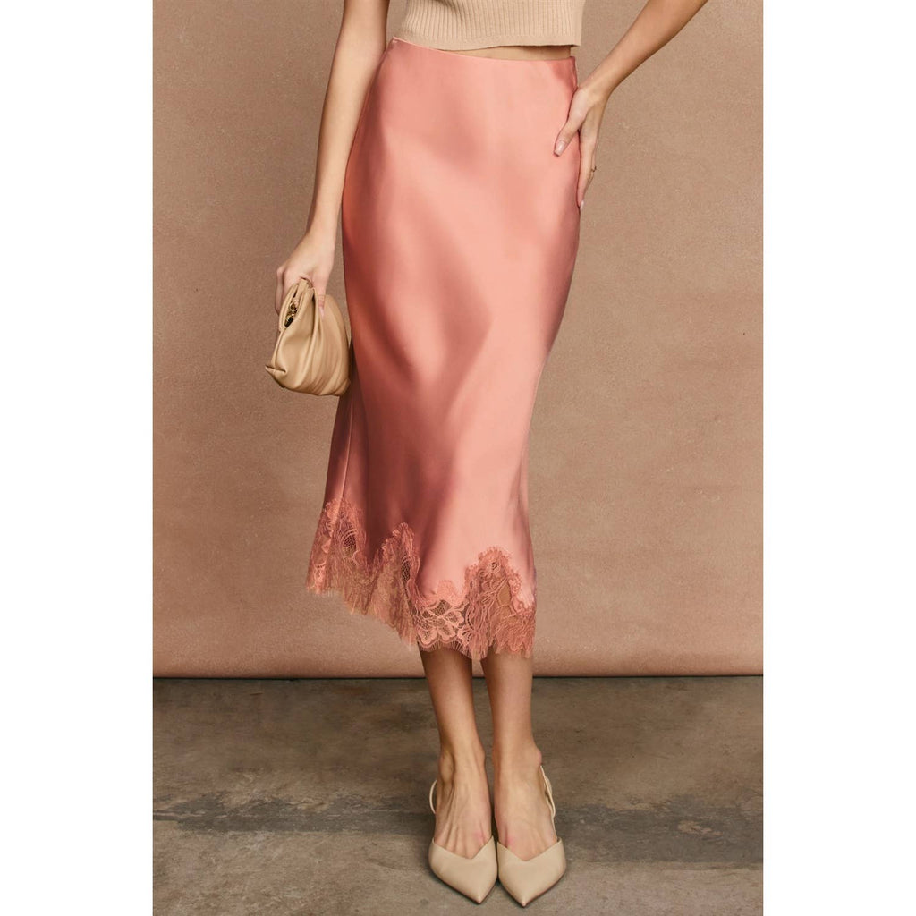 Dull Satin Lace Hem Bleistiftrock