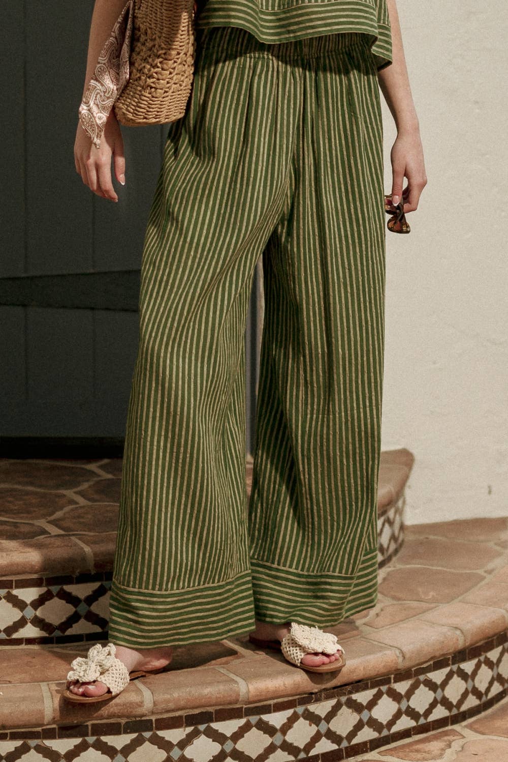 Gestreifter Druck Straight Wide Leg Hose