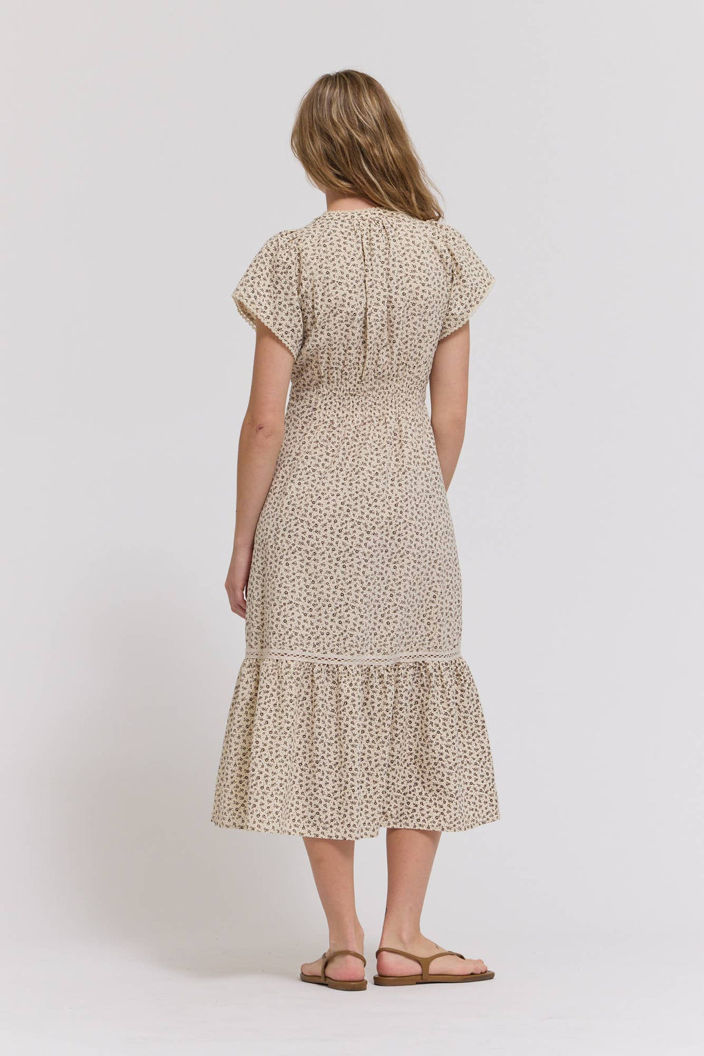 Scallop Baumwolle Trim Midi Kleid