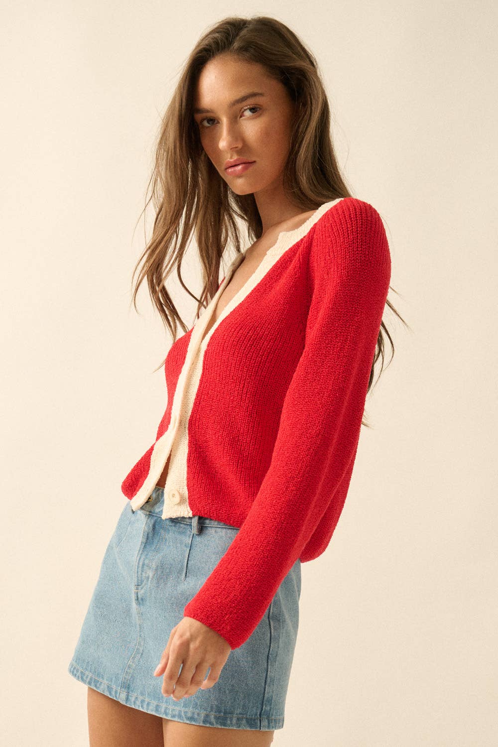 Ribbed Knit Kontrast Cardigan Pullover