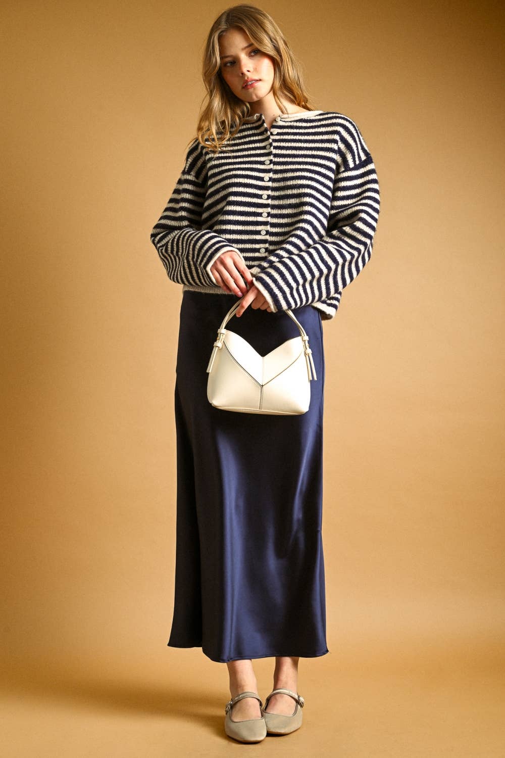 Striped Button Front Pullover Cardigan