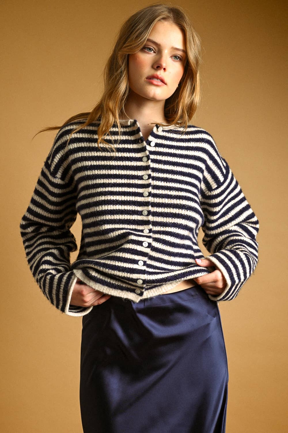 Striped Button Front Pullover Cardigan