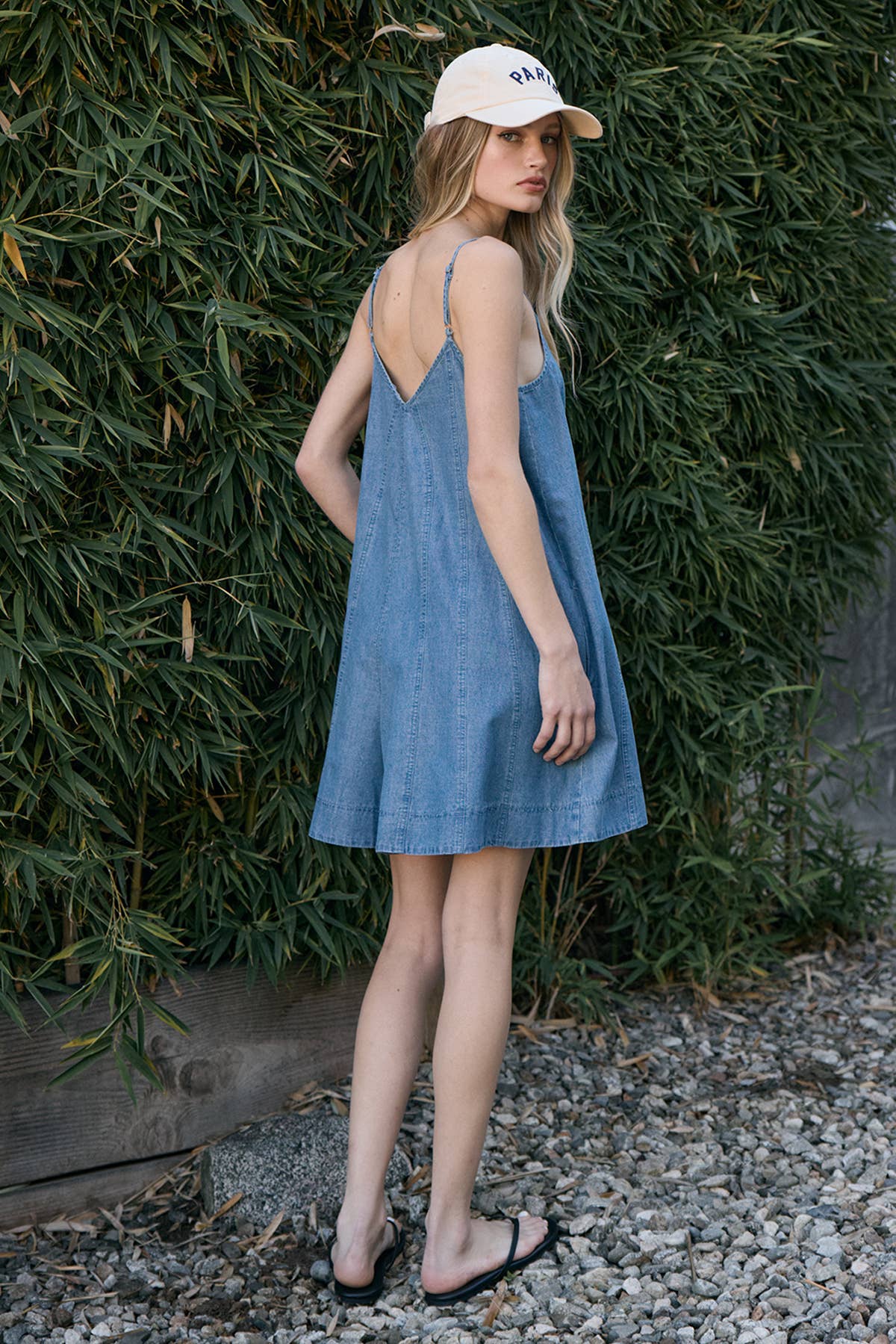 Flared Denim Cami Mini Romper