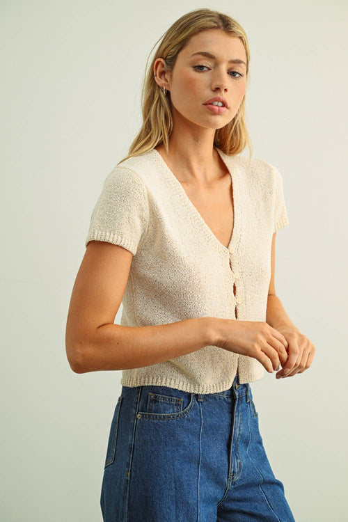 Cap Sleeve Button Front Top