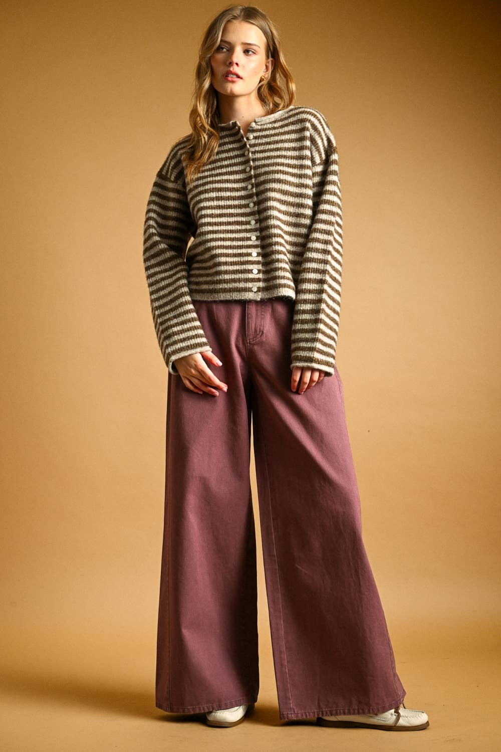 Striped Button Front Pullover Cardigan