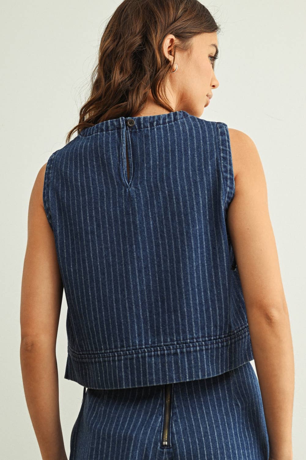 Pinstriped Denim Ärmellos Top