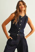 Indigo Denim Knopffrontweste