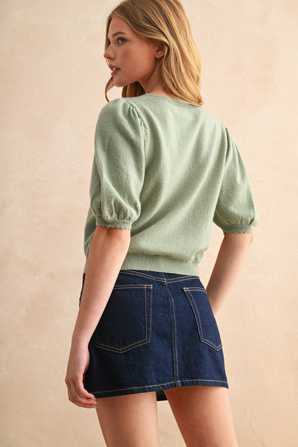 Puff Kurzarm Button Down Strick Cardigan