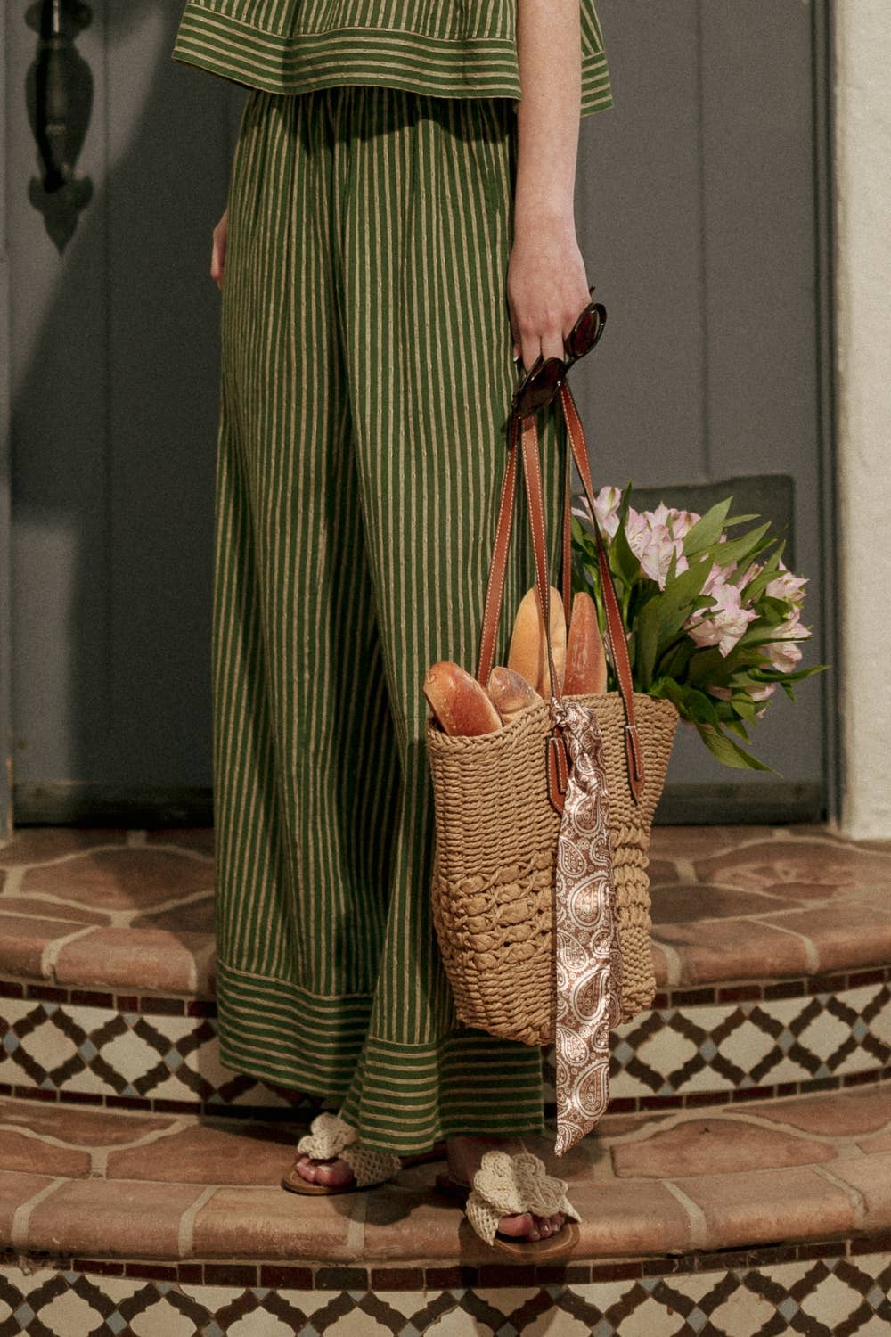 Gestreifter Druck Straight Wide Leg Hose