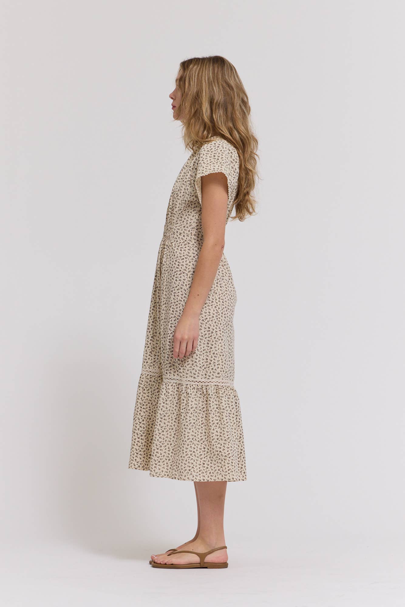 Scallop Baumwolle Trim Midi Kleid