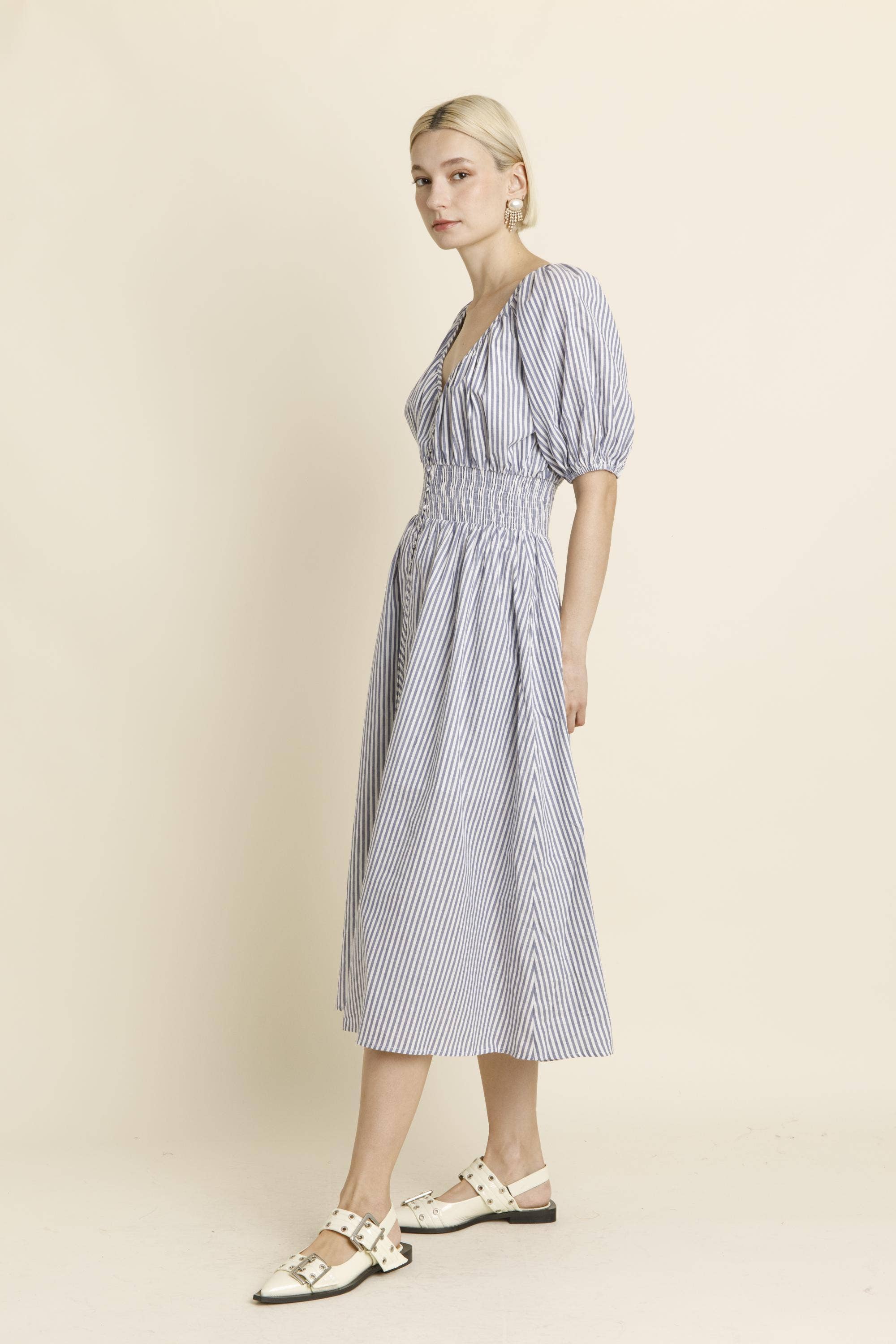 Striped Button Down Midi Kleid
