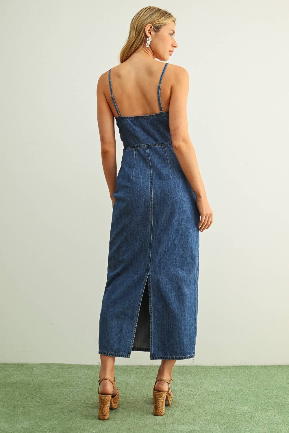 Spaghetti-Strap Leichtgewicht Denim Langkleid
